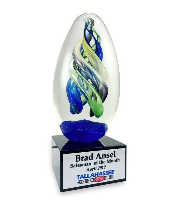 Blue Green Swirl Art Glass