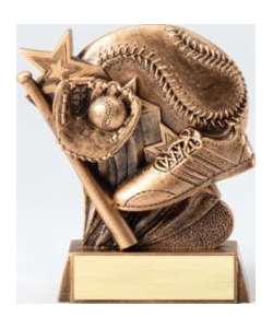 New Baseball Resin Trophy! Personalized plate with 3 lines of text included.